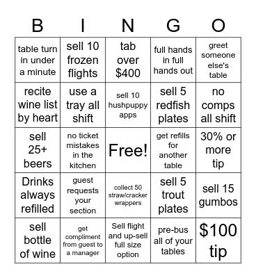 Server/Bus Bingo Card
