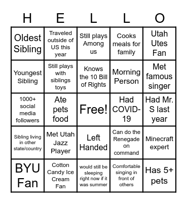 First Day Jitters Bingo Card