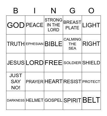 The Armor of God Bingo Card