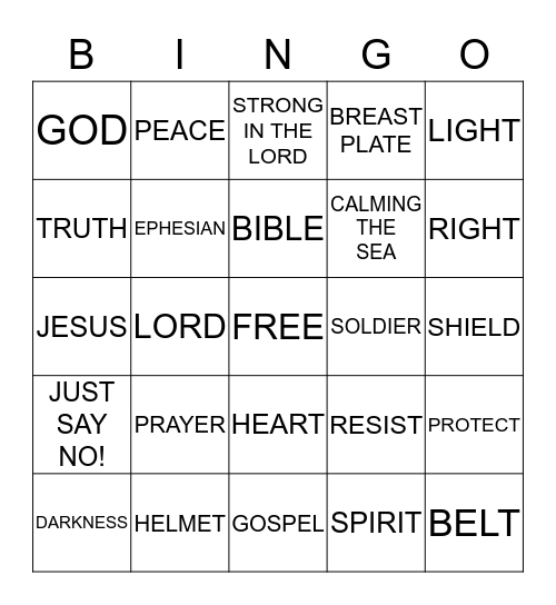 The Armor of God Bingo Card