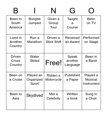 RPM People Bingo - Have You Ever?? Bingo Card