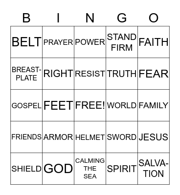 THE ARMOR OF GOD Bingo Card