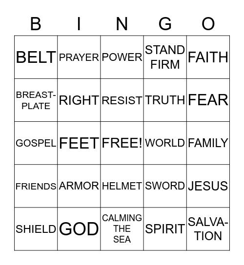 THE ARMOR OF GOD Bingo Card