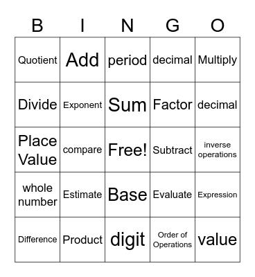 Chapter 1.1 Vocabulary Bingo Card