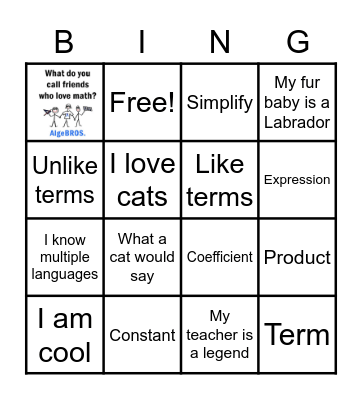 I know Algebra!! Bingo Card