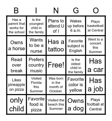 Icebreaker Bingo Card