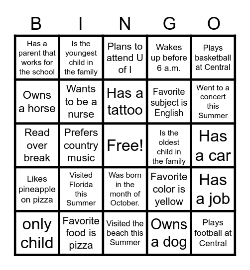 Icebreaker Bingo Card