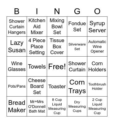 Jen's Bridal Shower Bingo Card