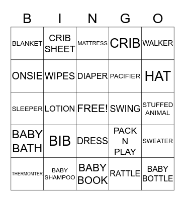 BABY THINGS Bingo Card