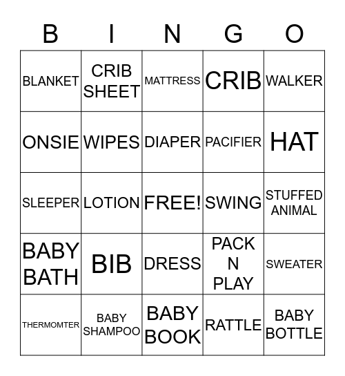 BABY THINGS Bingo Card