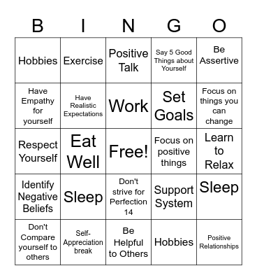 Self Appreciation Bingo Card