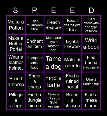 Minecraft Lockout Bingo Card