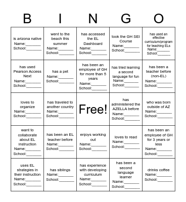 Get To Know You Bingo - Find someone who... Bingo Card
