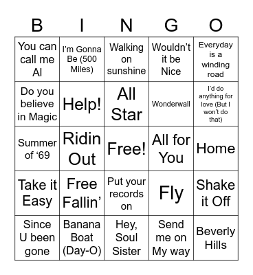 Road Trip 2 Bingo Card