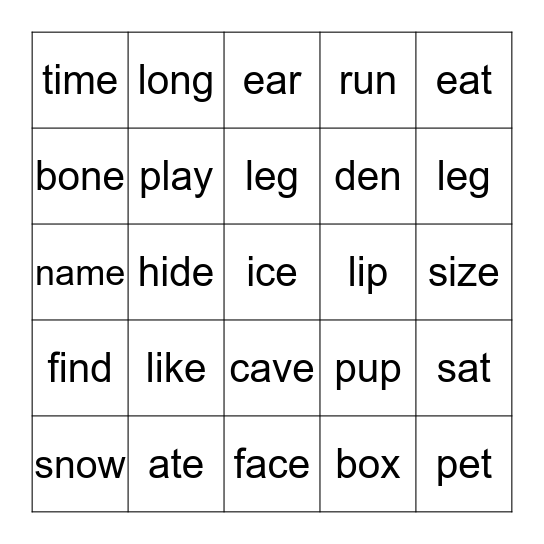 long and short vowel bingo Card