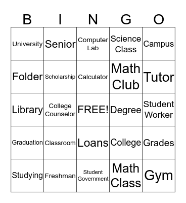 College Bingo Card