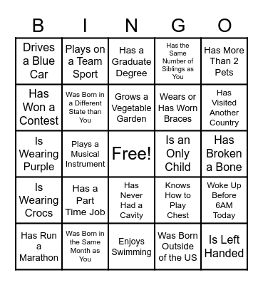 Get To Know You Bingo Card