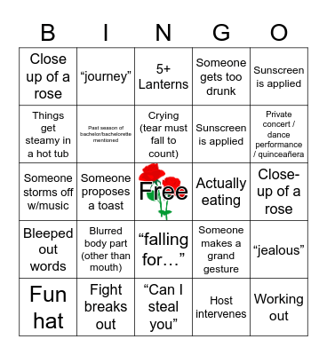 Bachelor in Paradise Bingo Card