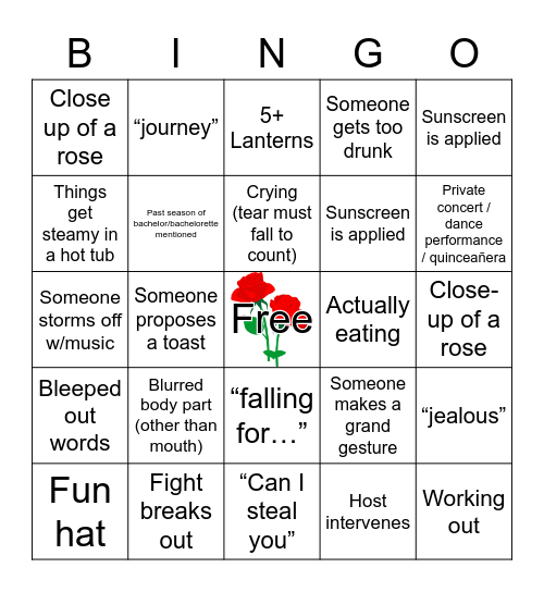 Bachelor in Paradise Bingo Card