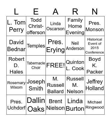 LDS  Bingo  Bingo Card