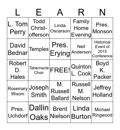 LDS  Bingo  Bingo Card