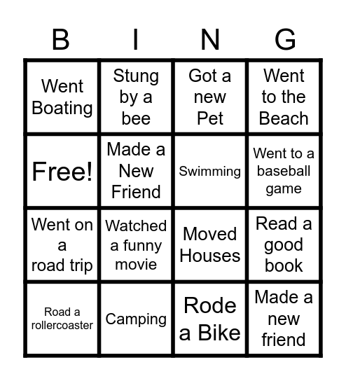 What did your friends do this summer? Bingo Card