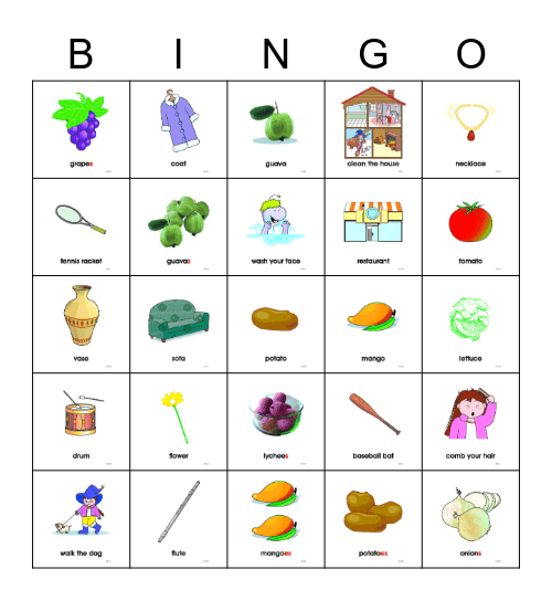 E Vocabulary Bingo Card