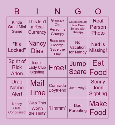 Mystery Monday Bingo - Nancy Drew and the Curse of Blackmoor Manor Bingo Card