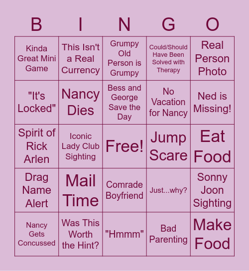 Mystery Monday Bingo - Nancy Drew and the Curse of Blackmoor Manor Bingo Card
