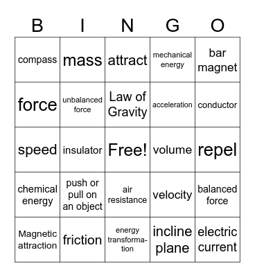 Physical Science  Bingo Card