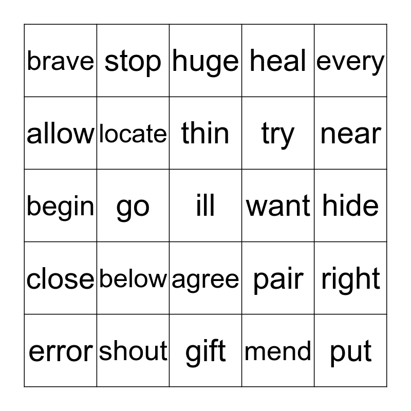 Synonym Bingo! Bingo Card