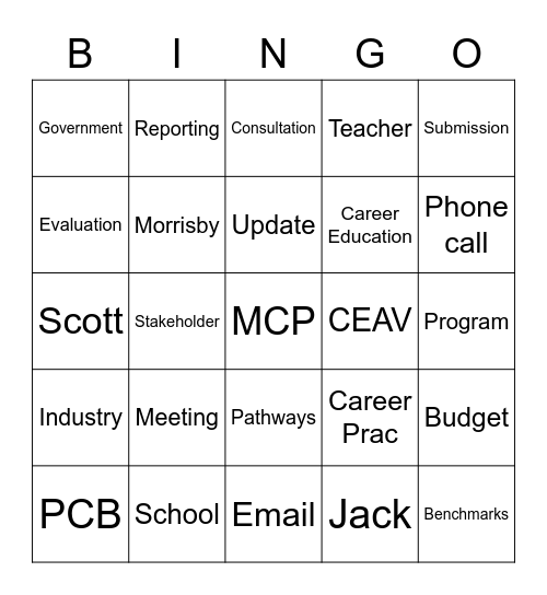 Career Ed Bingo Card