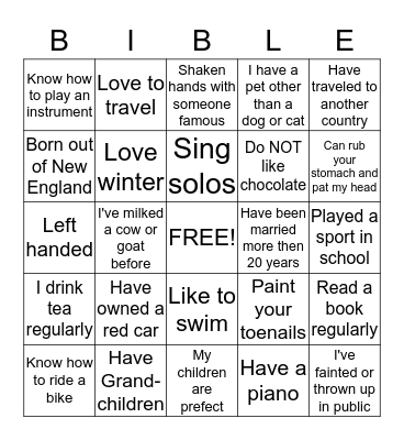 BIBLE BINGO Card