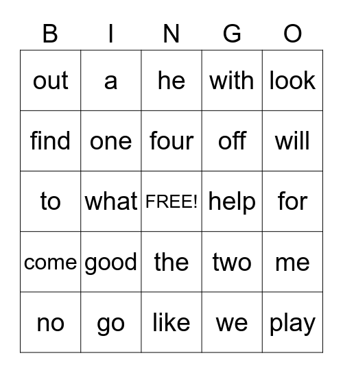 Kindergarten Sight Words Bingo Card