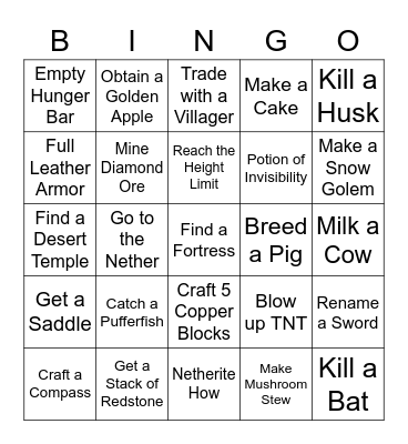 Minecraft Lockout Bingo Card