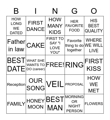 Wedding Bing Bingo Card