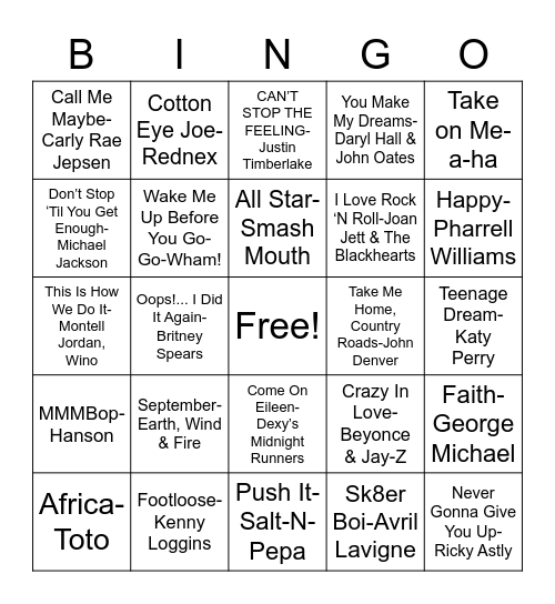 Music Bingo Red Bingo Card