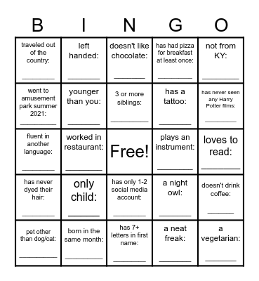 Health Sciences LLC Bingo Card
