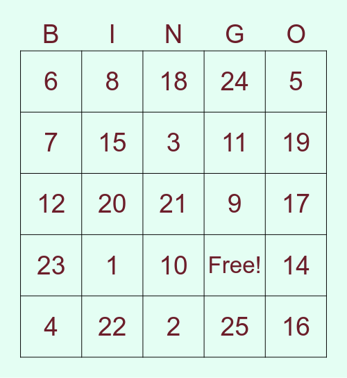 数学BINGO Card