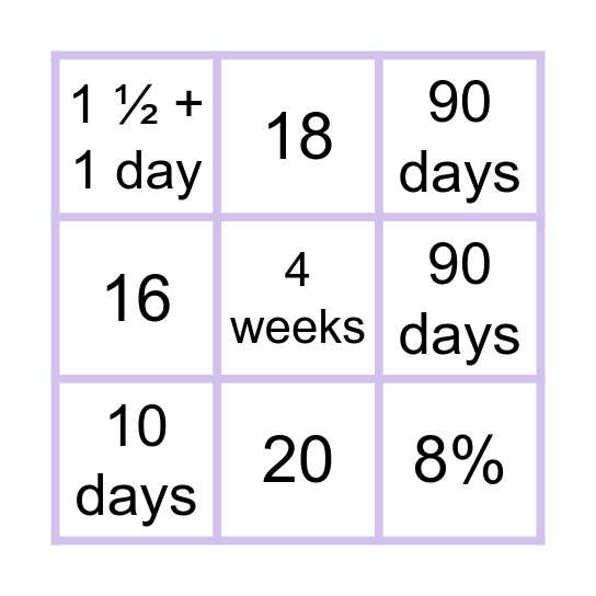 EMPLOYMENT NUMBER GAME Bingo Card