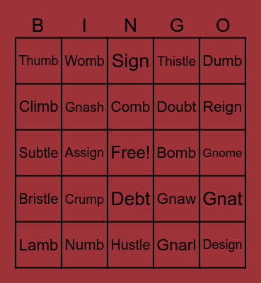 SILENT LETTERS - BINGO Card