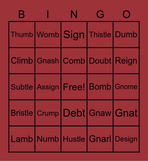 SILENT LETTERS - BINGO Card