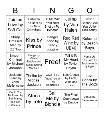 80's Hits! #letsgetlitz Bingo Card