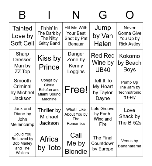 80's Hits! #letsgetlitz Bingo Card