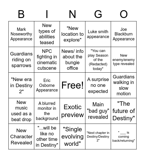 Bungo Bingo Card