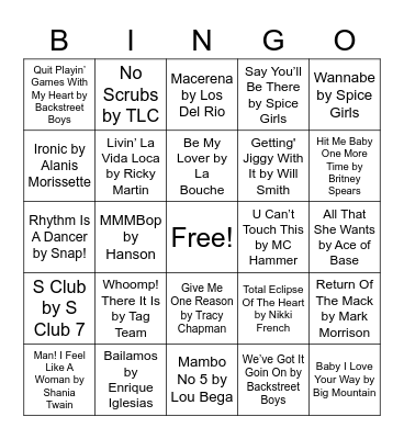 Back to the 90's #letsgetlitz Bingo Card