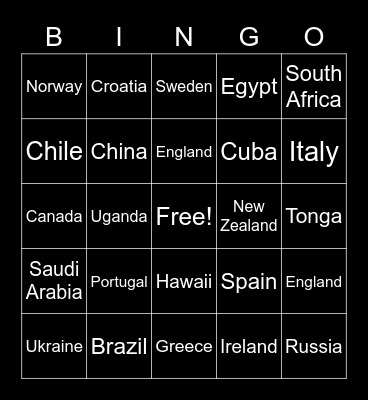 Air New Zealand Travel Bingo Card