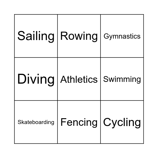 Olympics Bingo Card