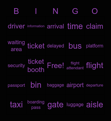 AIR NZ Travel Bingo Card