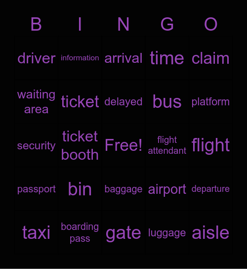 AIR NZ Travel Bingo Card